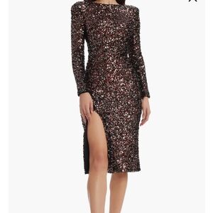 Dress the Population Sequin Midi Dress in Black and Pink